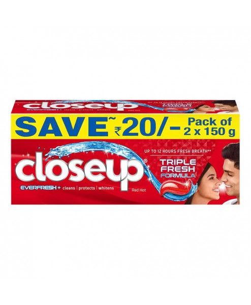 Close Up Everfresh + Triple Fresh Formula Red Hot Gel Toothpaste, Pack of 2 x 150g